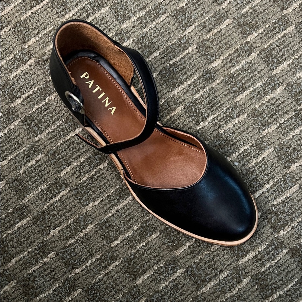 Women's Black Leather Ankle-Strap Heels